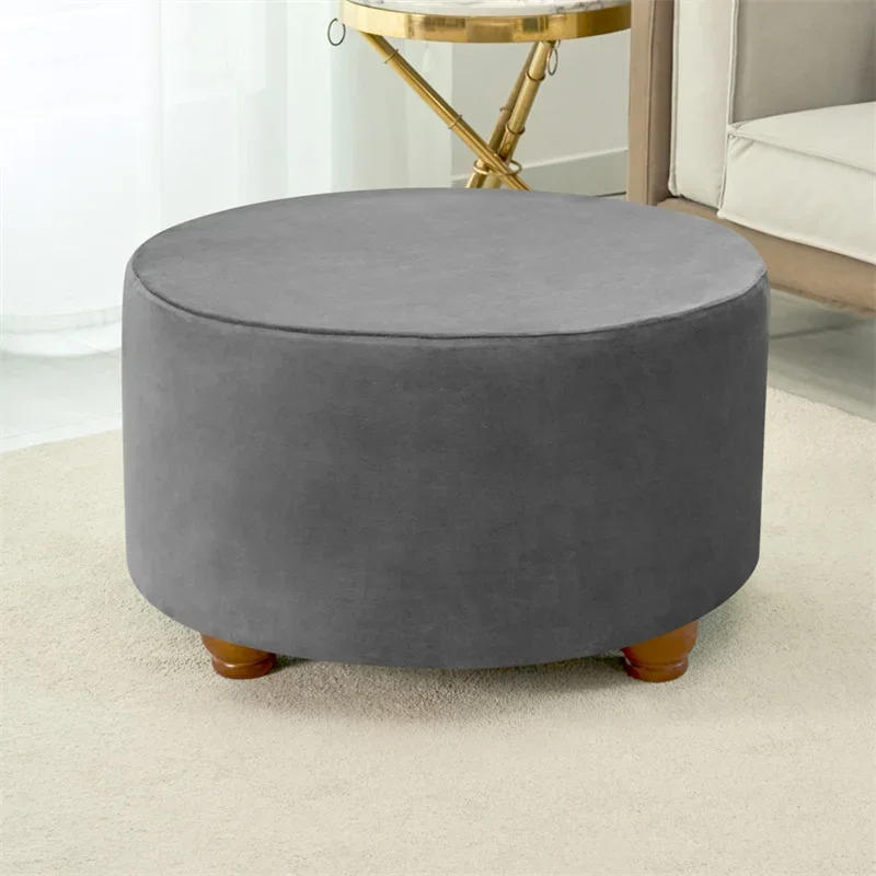 Description Picture 4 of itemVelvet Round Ottoman Stool Cover Elastic Sofa Footrest Cover Washable All-inclusive Footstool Seat Slipcover Furniture Protector