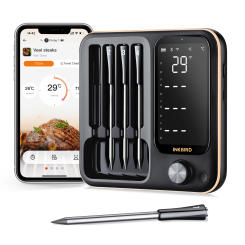 INKBIRD Three-Mode Wireless Meat Thermometer INT-14-BW Smart WiFi Bluetooth Food Thermometer IP67&4 Probes for BBQ, Grill, Oven