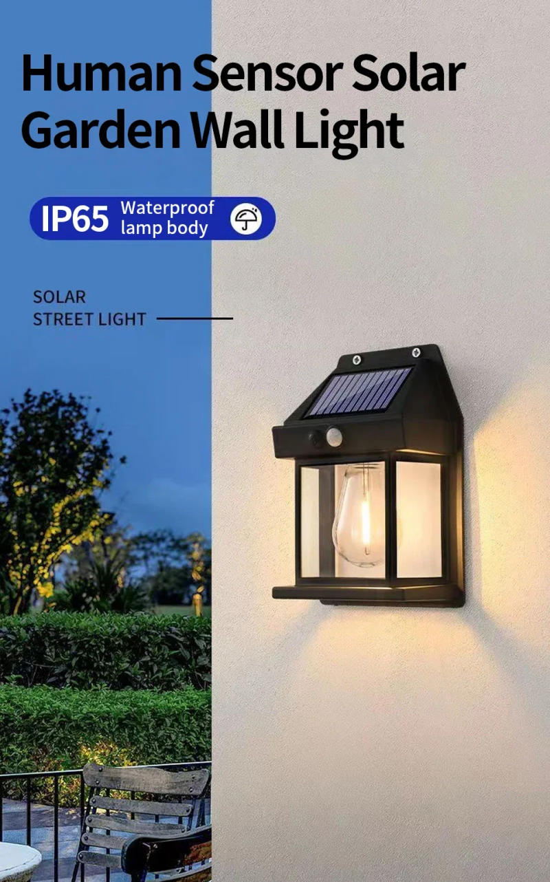 Description Picture 2 of itemSolar Tungsten Light Human Infrared Sensing Wall Lamp 3 Lighting Modes Waterproof Patio Porch Garage Courtyard Garden Decor