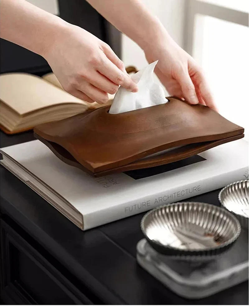 Description Picture 3 of itemDesktop Walnut Wooden Tissue Box,Magnetic Napkin Case Cover,Bar Restaurant Table Paper Tissue Holder,Home Living Room Decor
