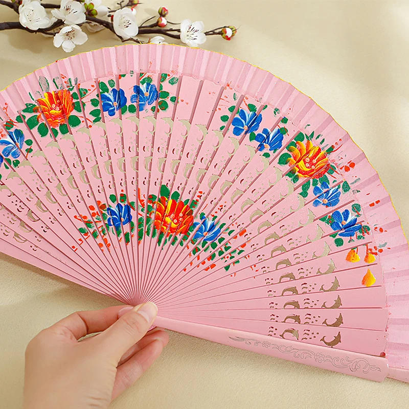 Description Picture 5 of itemVintage Spanish Folding Fan for Women Double-Side Flower Painting Gypsy Wooden Hand Fan for Dance Festival Decoration