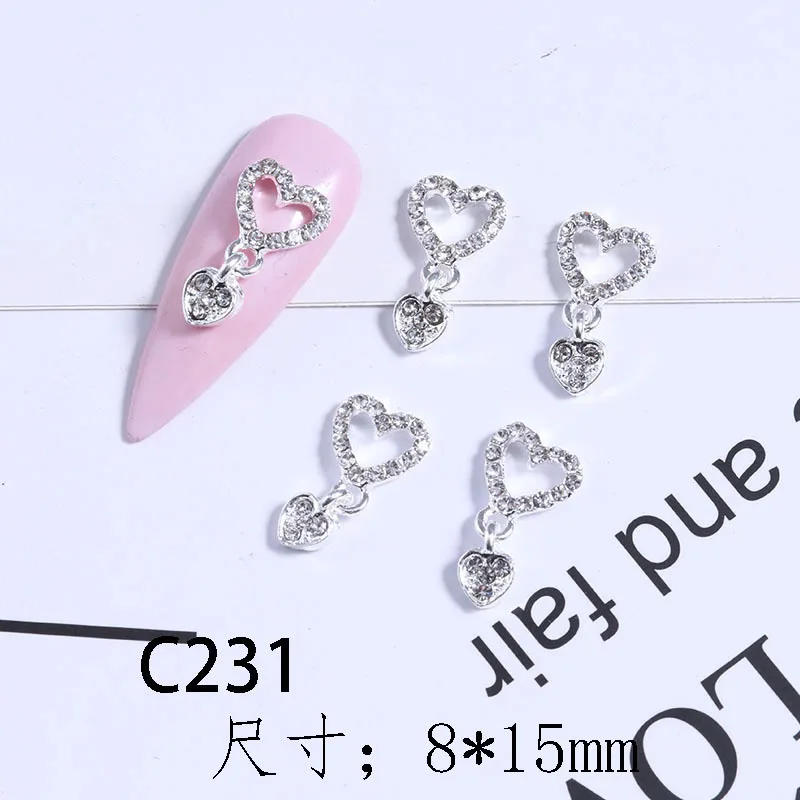 Description Picture 2 of item10Pcs Heart Shaped Gold/Silver Hollow Designs Dangle Charms Jewelry Nail Art Crystal Rhinestones For Nail Art Metal Decorations
