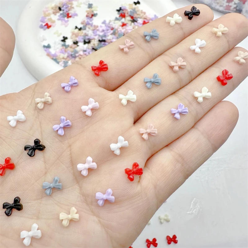 Description Picture 2 of item100pcs Mini Bow Nails Charm Kawaii Nail Art Accessories 3D Colorful Resin Bow Tie Rhinestones Nails Decorations Parts Korean DIY