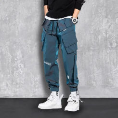 Foufurieux Cargo Pants Men Spring Loose Straight Reflective Sweatpants Casual Pant All-match Fashion Multi-pocket Male Trousers