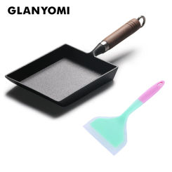 2Pcs/Set Cast Iron Egg Frying Pan + Silicone Turner/Non-stick Omelette Pan Rectangle Mini Tamagoyaki Pan/Cookware
