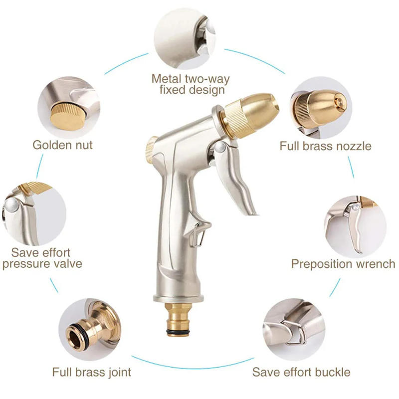 Description Picture 4 of item1Pcs High Pressure Water Spray Gun All Metal Plating Garden Hose Pipe Lawn Adjustable Mode Spraying Garden Irrigation Car Wash