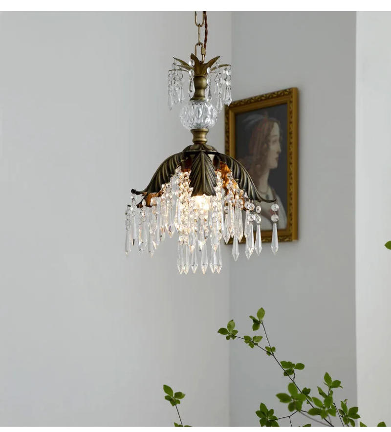 Description Picture 6 of itemFrench Pastoral Retro Restaurant Crystal Small Chandelier Medieval Bedside Cloakroom Aisle Porch Brass Pendant Lighting
