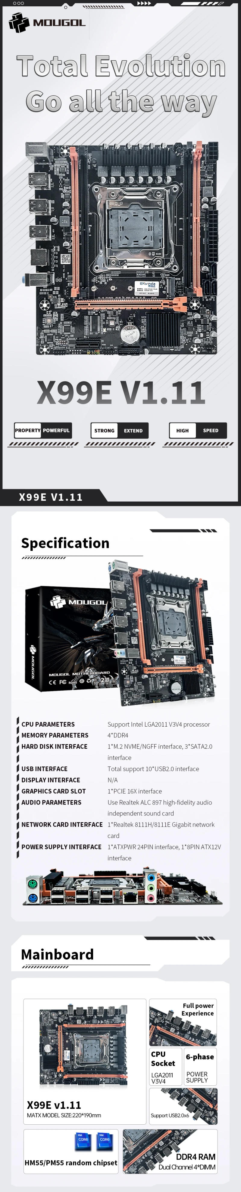 Description Picture 2 of itemMOUGOL X99 Gaming Motherboard Kit with Intel Xeon E5 2680 V4 & DDR4 8Gx2 2133MHz Dual Channel ECC RAM M.2 NVME for Desktop PC
