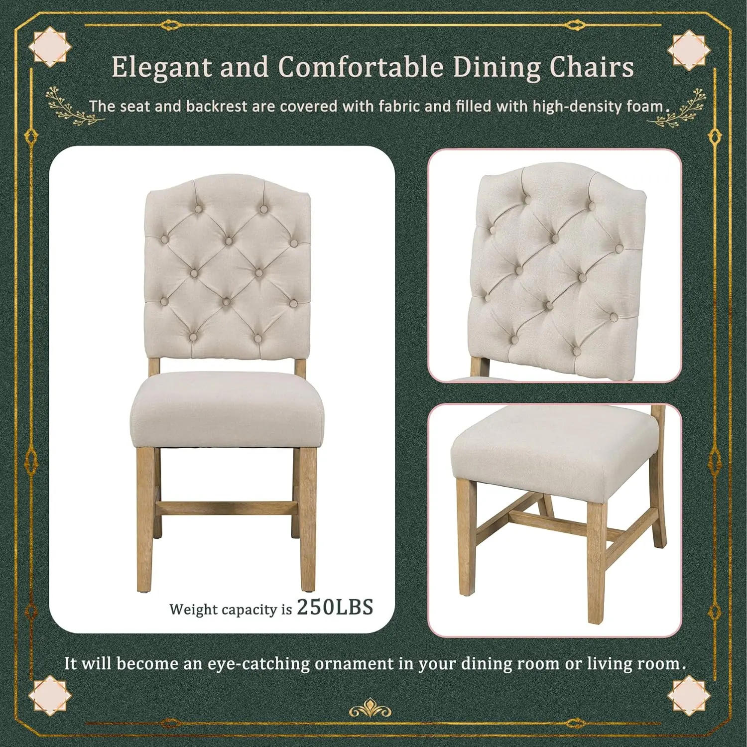 Description Picture 5 of itemRetro Style 5-Piece Round Dining Table Set for 4, Extendable Table with 4 Upholstered Chairs for Dining Room,Living Room