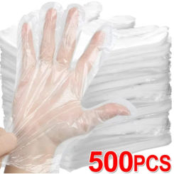 Disposable Plastic Gloves Transparent Waterproof Gloves for Kitchen Restaurant Fried Chicken BBQ Disposable Tableware Wholesale