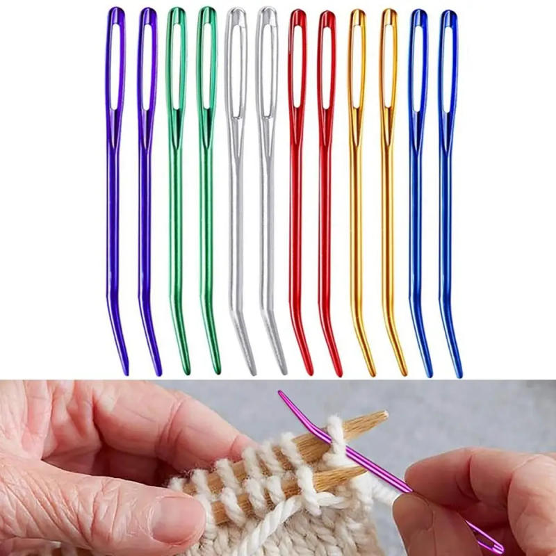 Description Picture 2 of item2pcs Aluminum Bent Tip Crochet Needles Tapestry Darning Knitting Needles DIY Crafts Sewing Big Eye Bent Needle Yarn Weave Tool