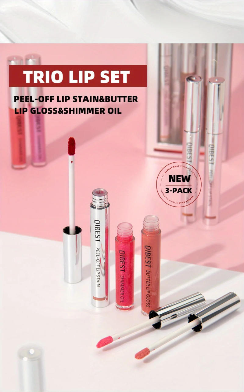 Description Picture 2 of item3-Pack non-stick cup matte pattern embroidery peel-off tear-off lip gloss lip line easy-to-color mirror pearlescent lip oil set