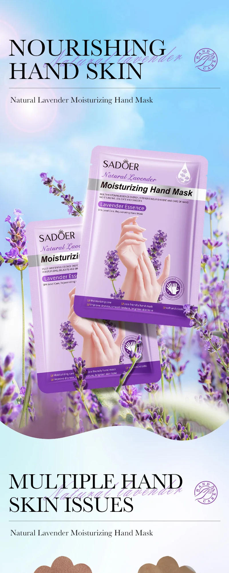 Description Picture 2 of item5 Pairs SADOER Lavender Hand Mask Moisturizing Whitening Anti-aging Hydrating Hand Gloves for Hands Skin Care Products