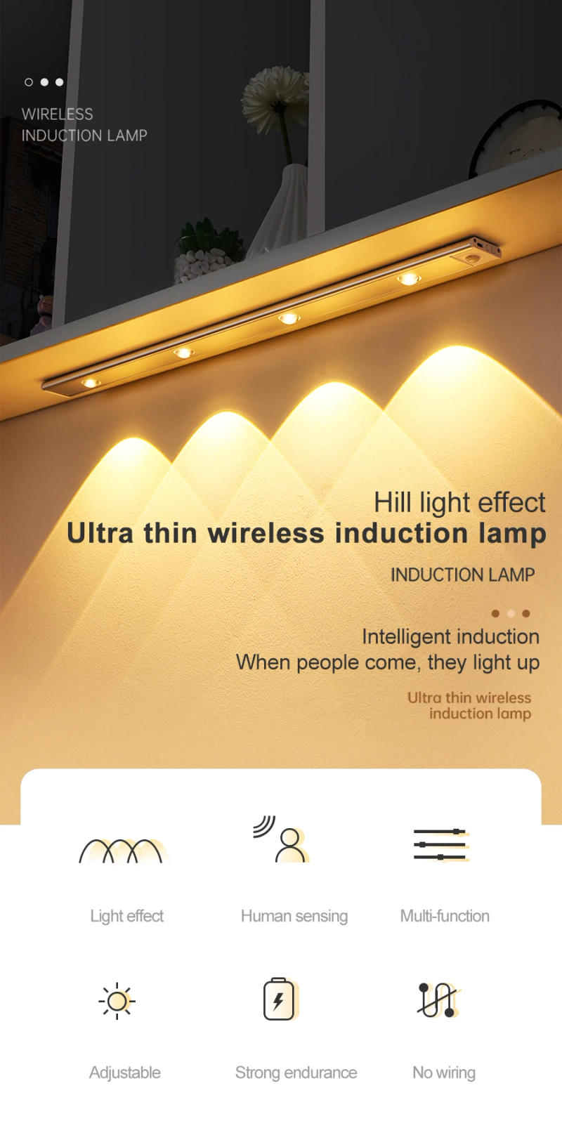 Description Picture 2 of itemUltra Thin LED Cabinet Lights 30/40/50CM Cabinet Lighting Motion Sensor USB Rechargeable Wireless Night Lights Kitchen Lamp
