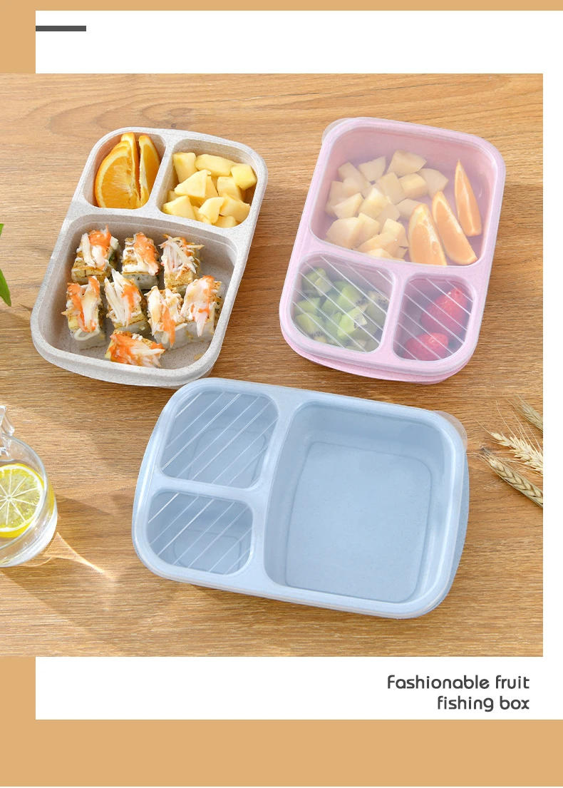 Description Picture 3 of itemMicrowave Lunch Box Wheat Straw Dinnerware Food Storage Container Children Kids School Office Portable Bento Box Lunch Bag