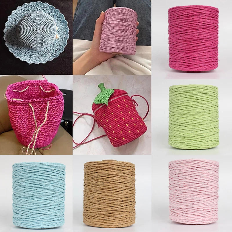 Description Picture 2 of item280-300M/roll Raffia Paper Knitting Yarn for DIY Woven Straw Cap Crochet Thread Hand Knit Hat Handbag Sewing Accessories