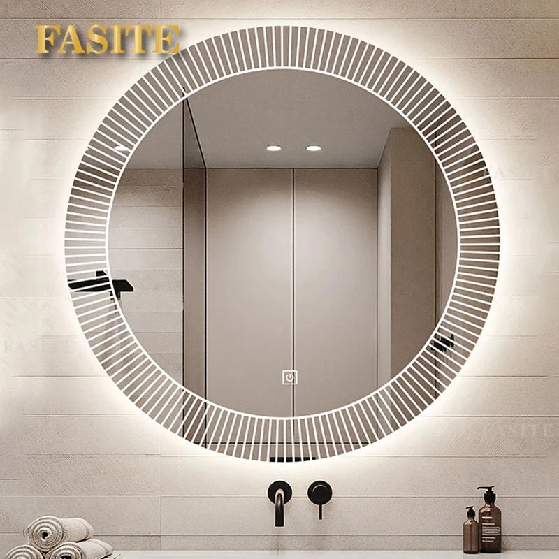 Description Picture 3 of itemNordic Style Smart Bath Mirrors Wall Mounted Toilet Round Mirrors Home Bathroom Led Luminous Dressing Mirror with Touch Screen
