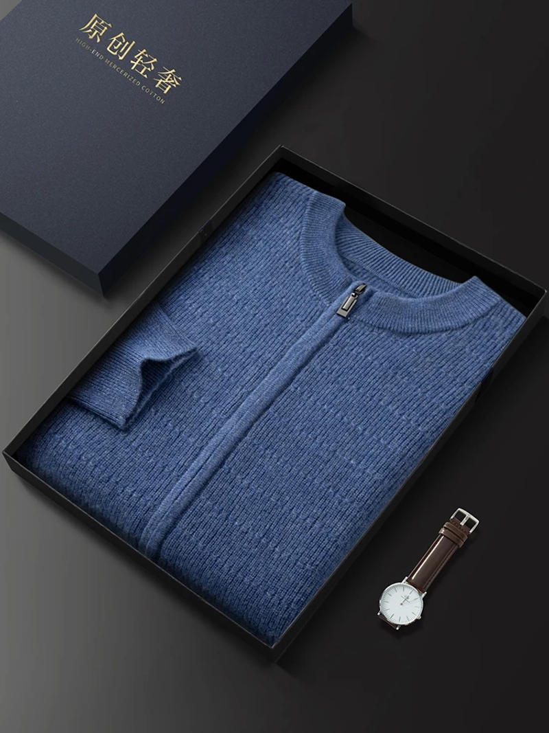 Description Picture 5 of itemHigh Quality Autumn Winter Men Sweater 100% Cashmere Cardigan Long Sleeve O-Neck zipper Coat Large size Men Jacket Knit Shirt