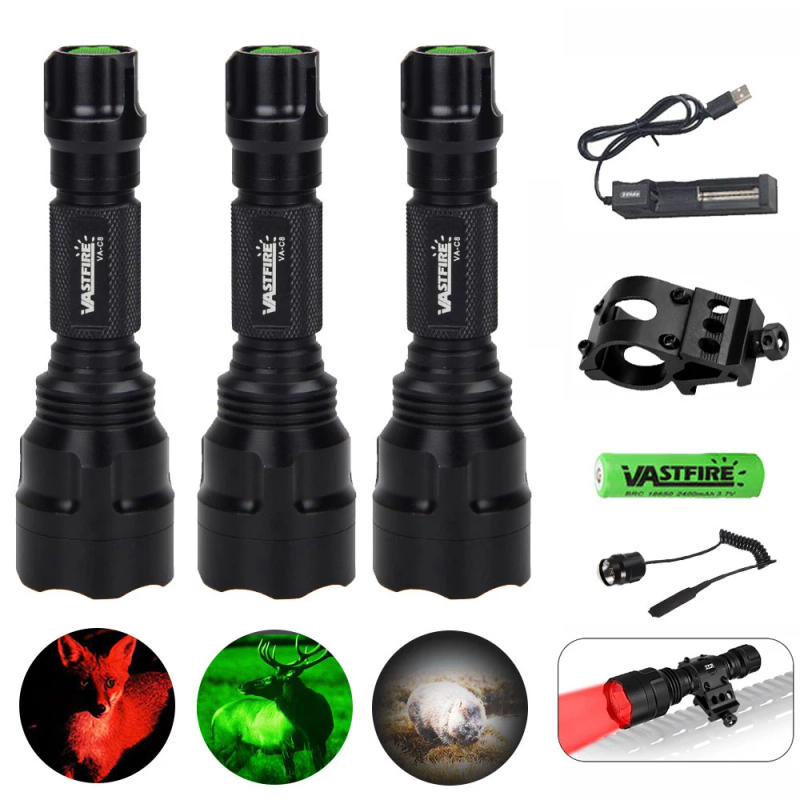 Description Picture 2 of itemTactical C8 Rifle Hunting Flashlight Scout Light Tactical C8 Varmint Predator Handheld Torch+Charger+18650+Swtich+Clip Mount