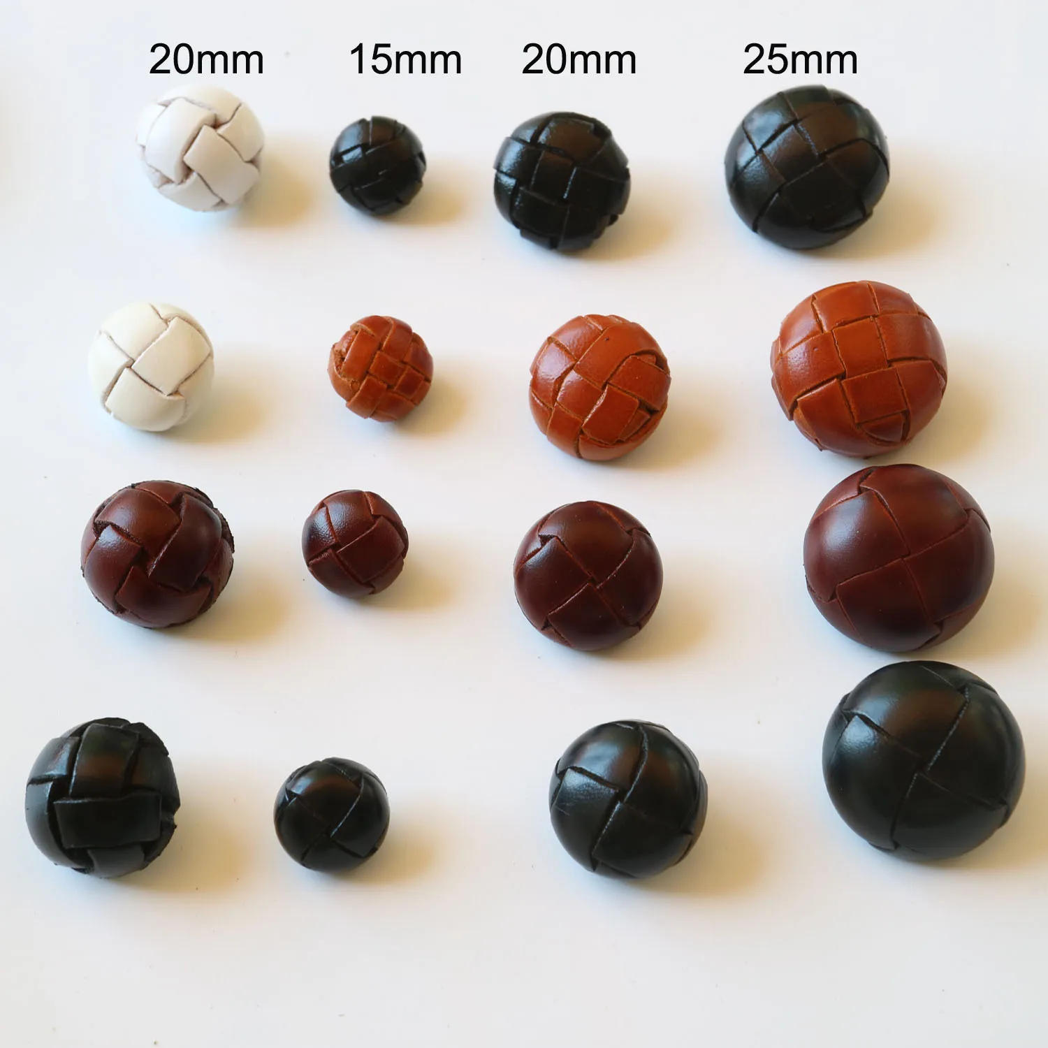 Description Picture 2 of item6pc/lot Genuine Leather covered buttons 15/19/21/23/26mm High quality beige black brown leather button for coats jacket buckle