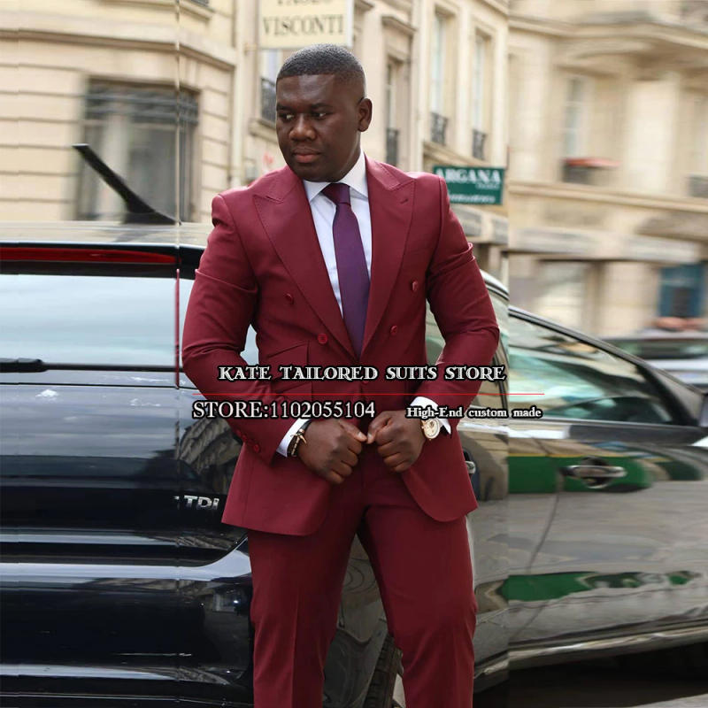 Description Picture 3 of itemBurgundy Men Suits Single Breasted Blazer Set 2 Pieces Smart Casual Jacket Pant Business Party Groom Wedding Tuxedo Tailore-Made