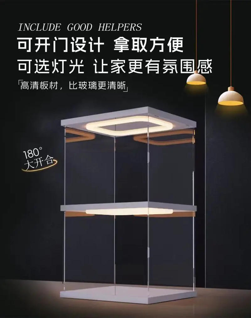 Description Picture 4 of itemAcrylic Clear Display Case with Ring LED Lights, Action Figure Display, Assemble Dust Storage Case for Car Models and Dolls