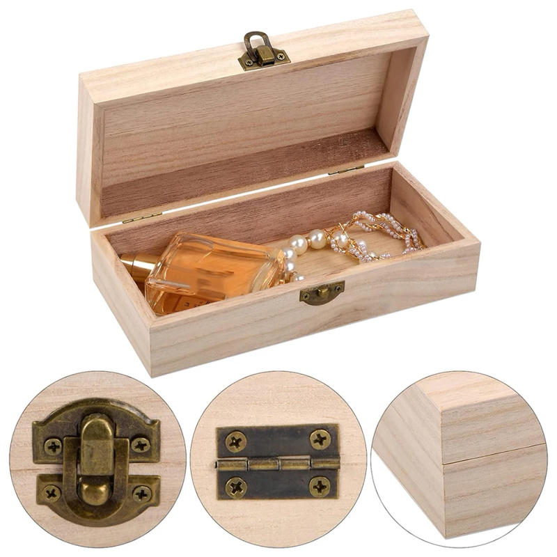 Description Picture 2 of itemRectangular Wooden Storage Box Retro Buckle Wooden Box Clamshell Wooden Gift Box For Jewelry Necklace Bracelet Rings Packing Box