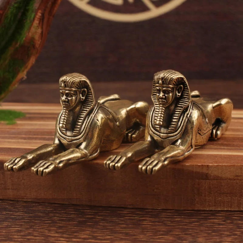 Description Picture 2 of item1Pcs Retro Copper Egypt Sphinx Statue Small Ornaments Brass Guardian Statue Figurines Desktop Decorations Home Decor Accessories