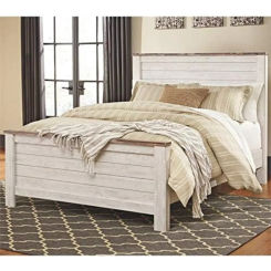 Ashley Furniture Willowton 65" W x 87" D Farmhouse Wood Queen Sized Panel Bed in Whitewash Finish