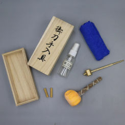 Japanese Samurai Katana Maintenance Kit Cleaning 5 Tools Set Storage Wooden Case And Sword Cloth With Brass Hammer Without Oil