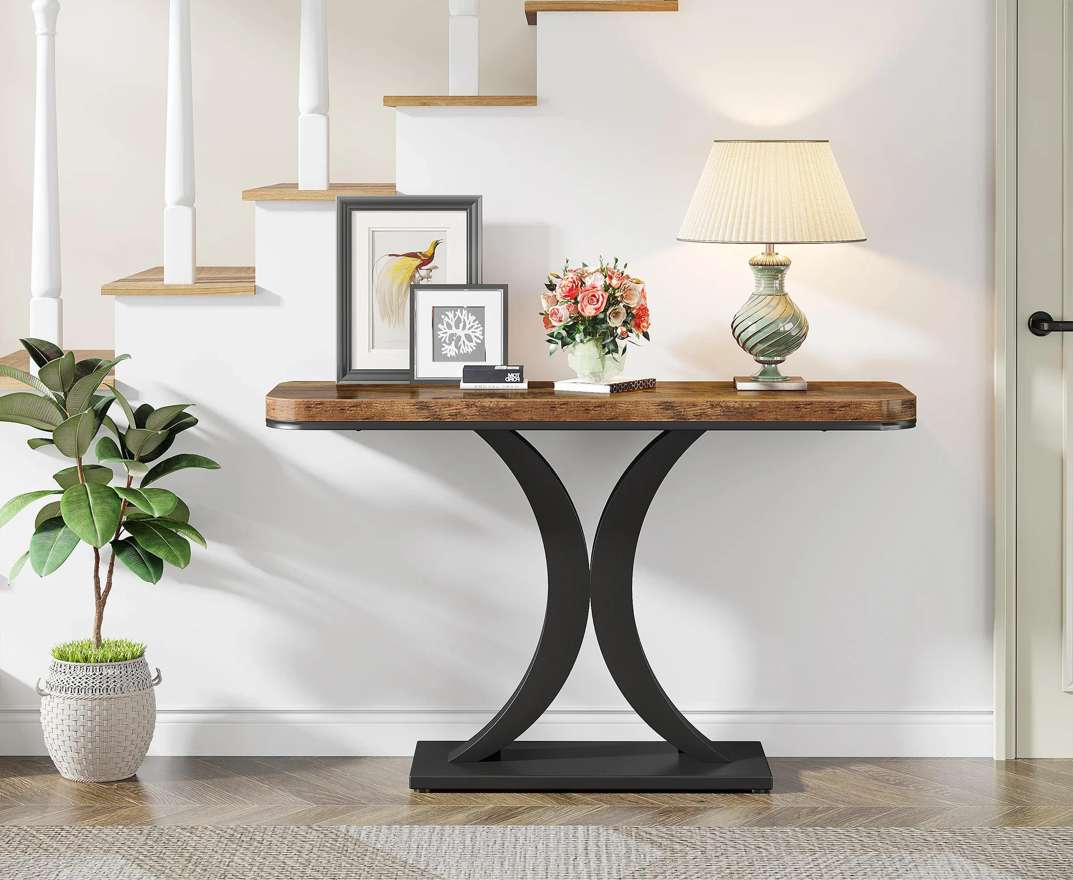 Description Picture 3 of itemTribesigns Industrial Console Table, 40 inch Narrow Entryway Foyer Table with Geometric Base, Rustic Hallway Accent Table