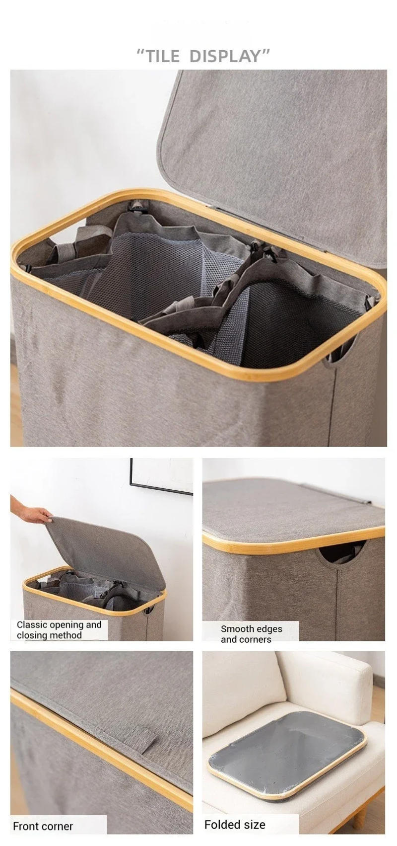 Description Picture 6 of itemLarge Dirty Clothes Basket With Lid &Detachable Inner Bag Waterproof Laundry Bag Clothes Storage Basket Foldable Laundry Basket