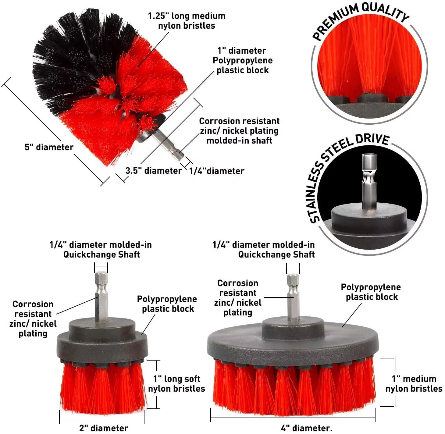 Description Picture 5 of item9PCS Red Electric Cleaning Brushes Set Scouring Pad Abrasive Tools Brush Kit Car Wash Brush for Bathroom Corners Car Clean