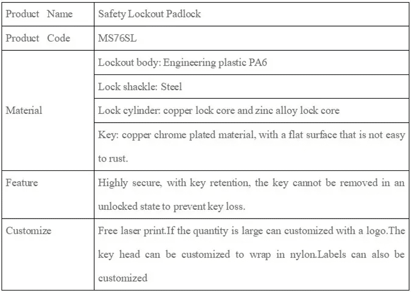 Description Picture 3 of itemMS76SL 76mm Long Body Safety Lock Security Isolation Steel Shackle Padlock Lockout Tagout
