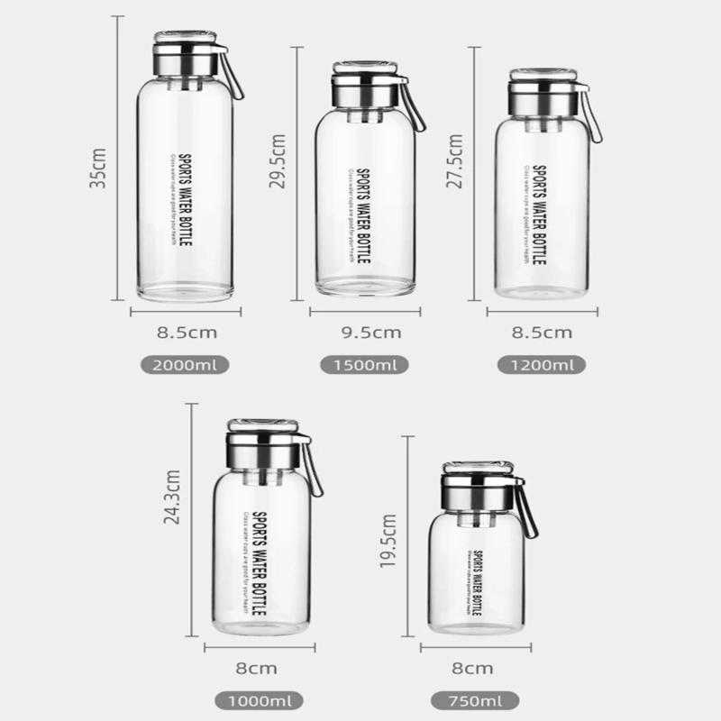 Description Picture 6 of itemPortable Large Capacity Water Bottle Clear High Borosilicate Glass Tea Beverage Bottle Outdoor Travel Sport Leakproof Drinkware