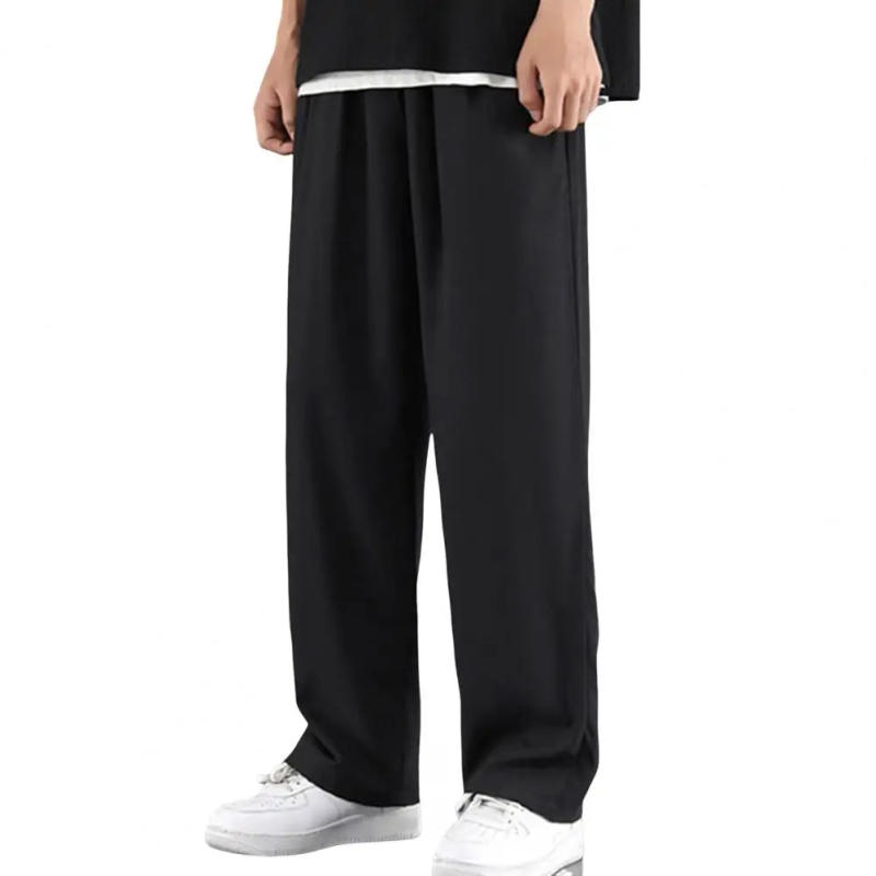 Description Picture 3 of itemMen Wide-leg Pants Elastic Waist Trousers Japanese Style Ice Silk Wide Leg Men's Sweatpants with Side Pockets for Jogging