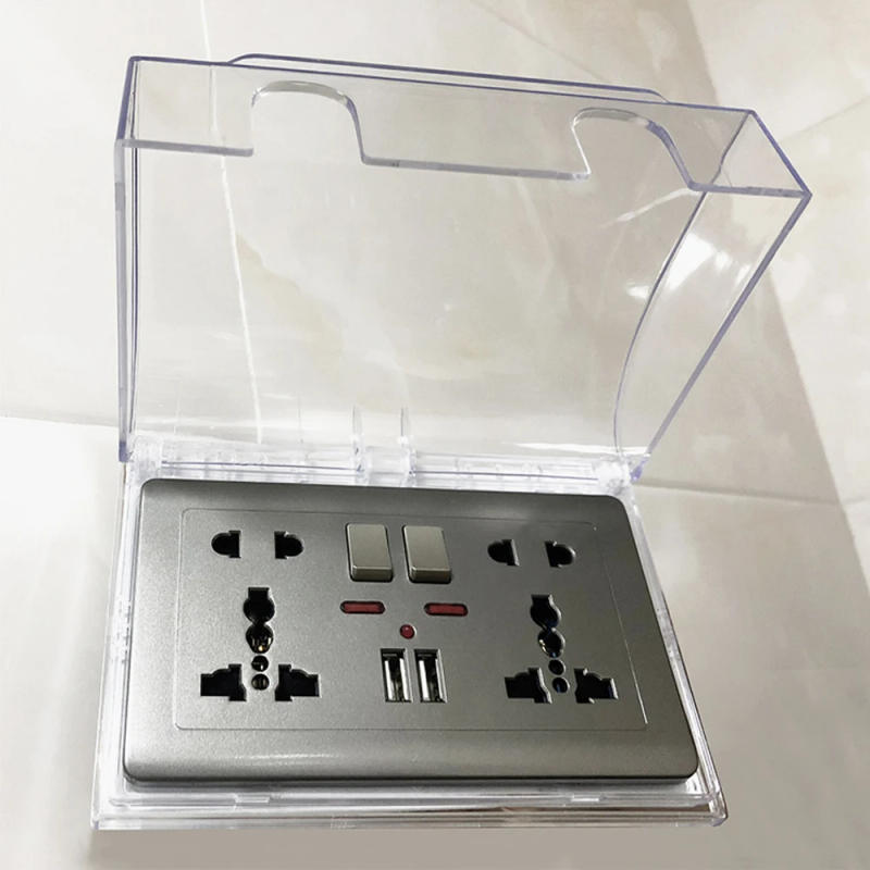 Description Picture 5 of item86 Type Dual Socket Waterproof Power Outlet Protector Bathroom Shower Transparent Electric Switch Plug Cover Safety Splash Box