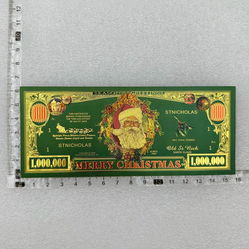 Description Picture 4 of item10PCS Merry Christmas Gold Banknotes Santa Claus One Million Dollars Bills Commemorative Bank Notes Christmas Home Decoration