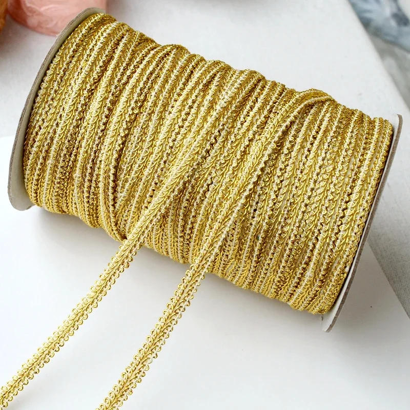 Description Picture 2 of item40 Meter 8mm Gold Lace Trims Knitted Ribbon Tapes Sewing Piping for Cosplay Clothes Handmade Accessories DIY Crafts Trimming