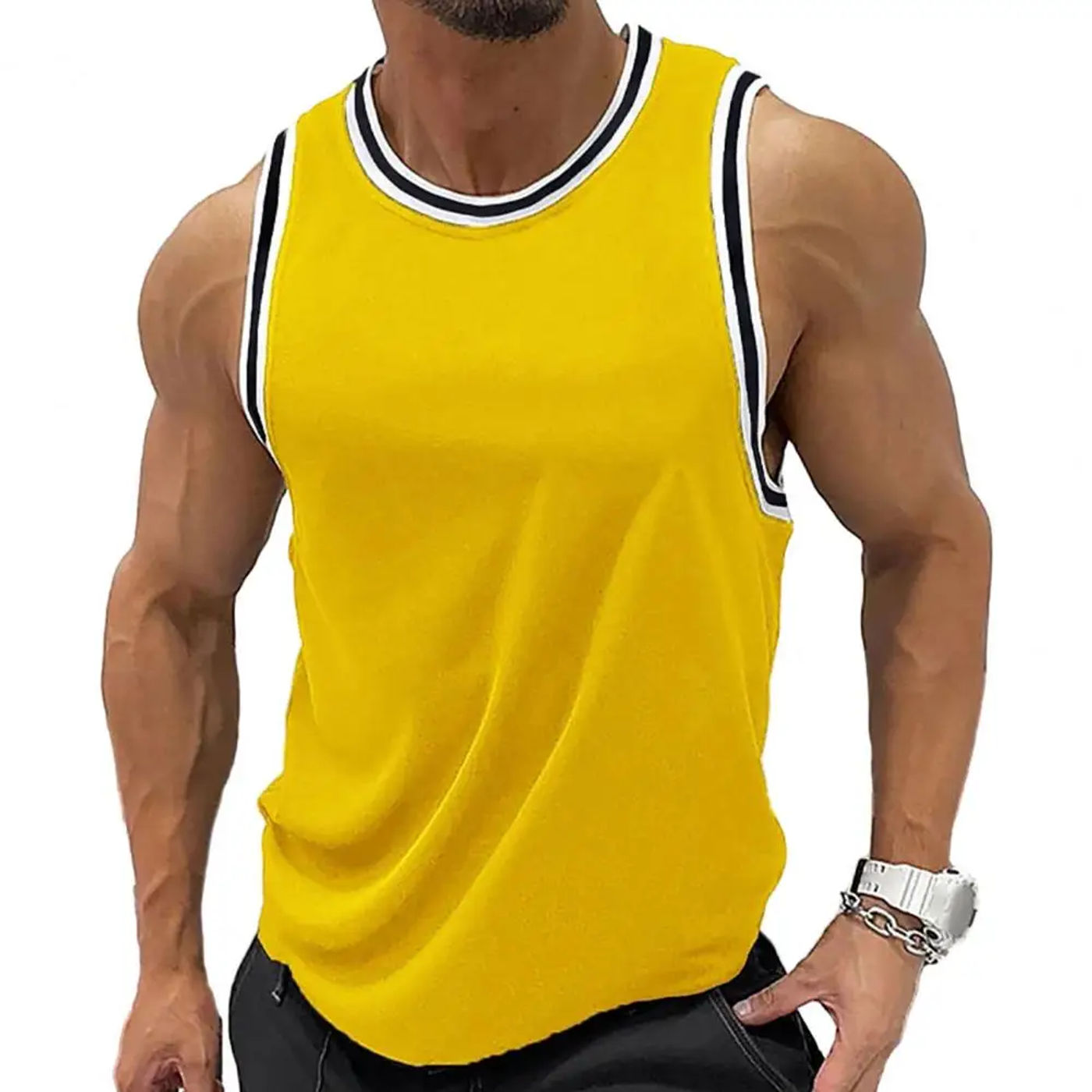 Description Picture 2 of itemMen Polyester Vest Quick-drying Men Vest Men's Slim Fit Contrast Color Sport Fitness Vest Quick Drying Training Tank Top for Gym