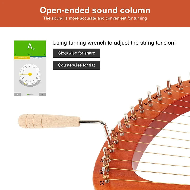 Description Picture 4 of itemLyre 16 Strings Lyre Harp Mahogany Wood Harp Piano Stringed Musical Instrument With Tuning Wrench Spare Strings