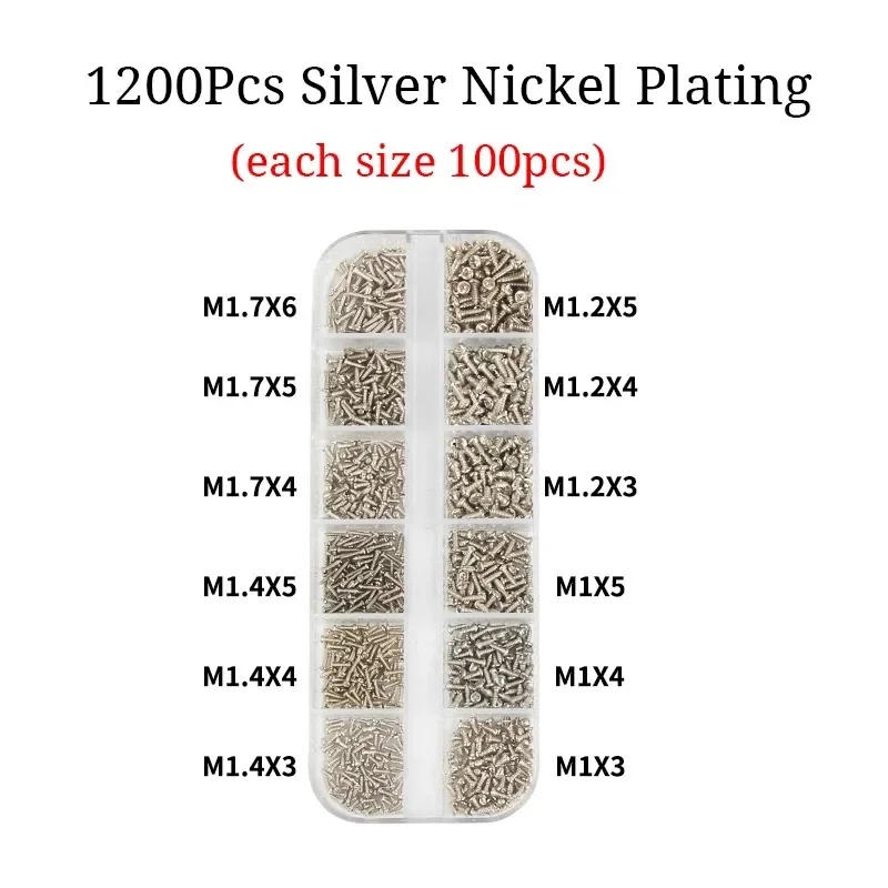 Description Picture 3 of itemM1 M1.2 M1.4 M1.7 Micro Glasses Screws Round Head Self-tapping Electronic Small Wood Screws Kit Assortment 1200Pcs