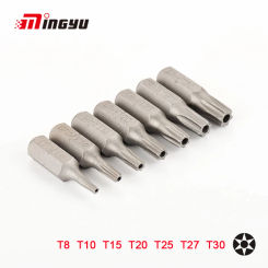 7pcs 25mm Torx Screwdriver Bits With Hole T8 T10 T15 T20 T25 T27 T30 1/4 Inch Hex Shank Electric Screw Driver Star Bit Set