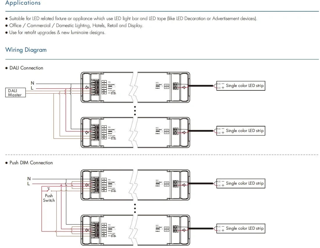 Description Picture 4 of itemNWE 150W DALI Constant Voltage LED Driver LPV-150DA-12/ LPV-150DA-24 12VDC/24VDC for Single Color Led Light Dimmer Power Supply