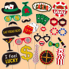 24Pcs/Pack Casino Poker Theme Photo Booth Props Las Vegas Game Night Theme Costume Mask for Boy Birthday Party Decoration