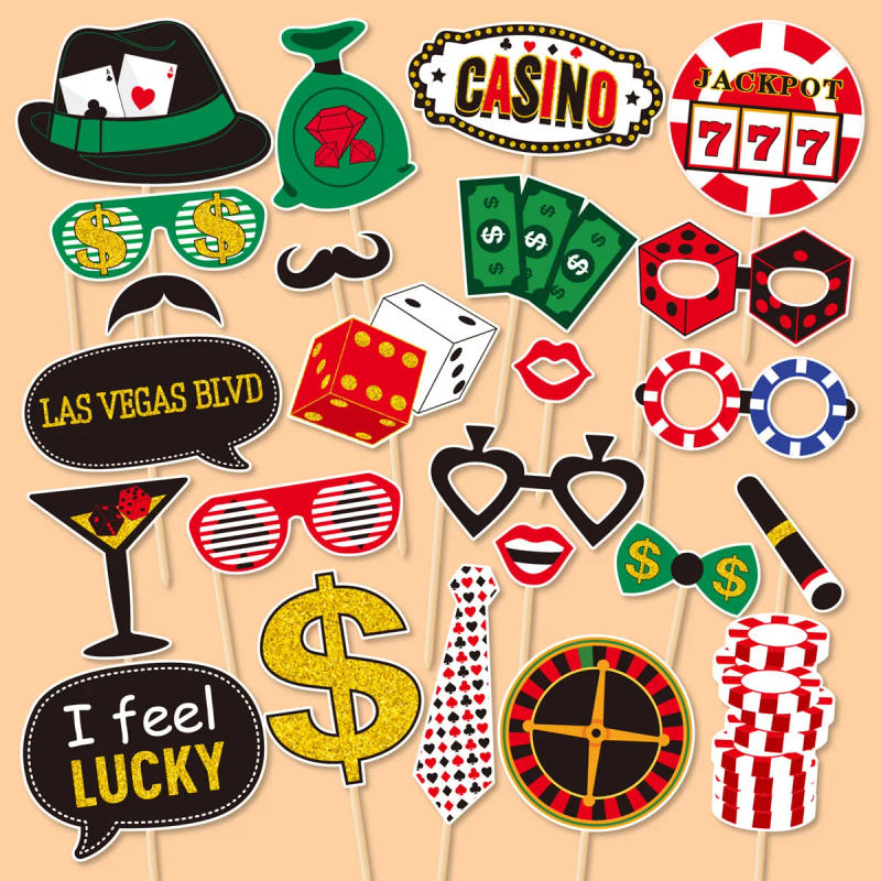 Description Picture 3 of item24Pcs/Pack Casino Poker Theme Photo Booth Props Las Vegas Game Night Theme Costume Mask for Boy Birthday Party Decoration