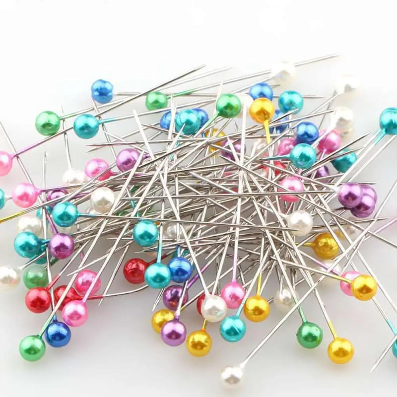 Description Picture 2 of item100Pcs/Box 38cm Colorful Round Pearl Head Needles Stitch Straight Push Sewing Pins For Dressmaking DIY Sewing Tools Positioning