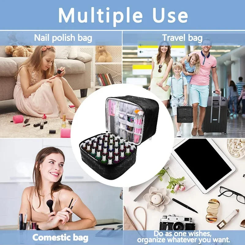 Description Picture 4 of item30 Bottles Nail Polish Storage Bag Portable Cosmetic Large Handbag Organizer with Handle for Travel 2 Layer Essential Oil Bag