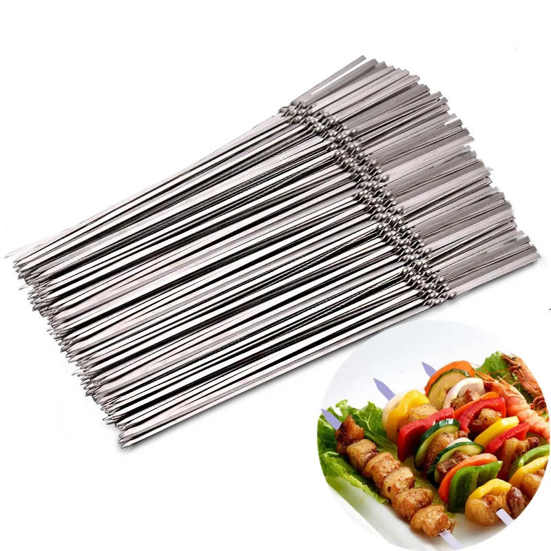 Description Picture 6 of itemSkewers for Grilling Storage Tube Stainless Steel Barbecue Skewer BBQ Needle Sticks Metal Flat Forks for Kitchen Camping Gadgets