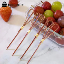 100 Pcs 12cm Cut-shaped String Fancy Creative Bamboo Sign Fruit Skewer Cocktail Fork Fruit Wood Appetizing Toothpicks Fruit